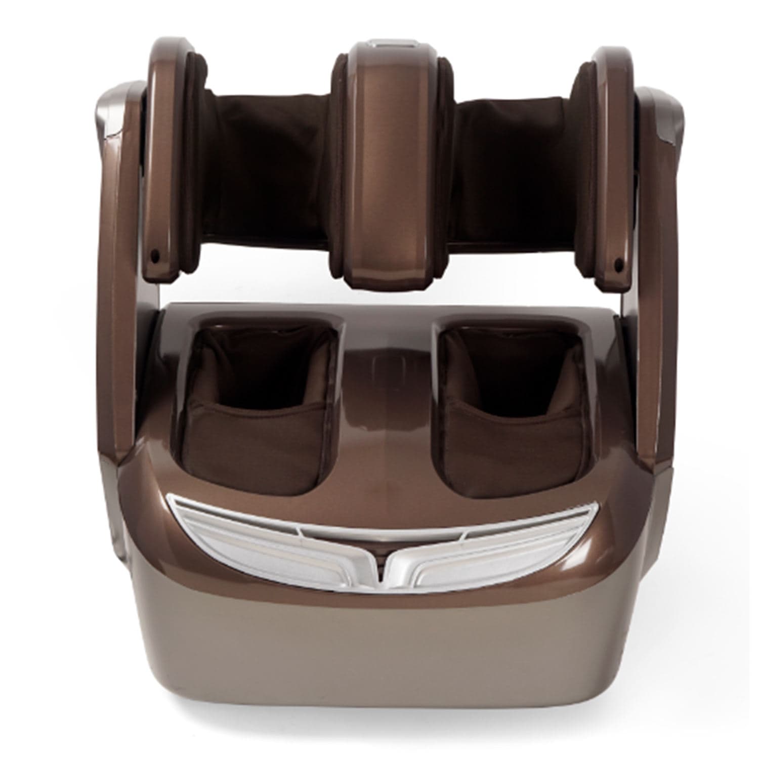 Air compression leg and foot massager in champagne brown, front view