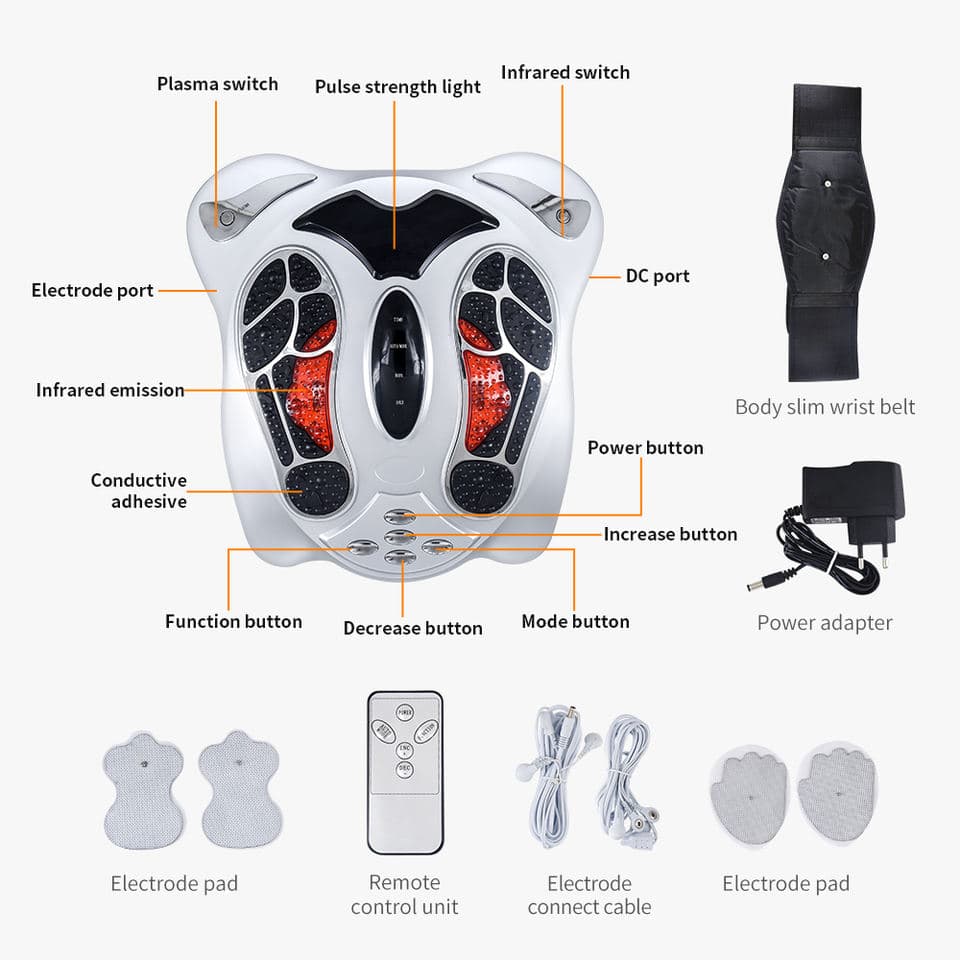 T99 Pulse control layout, showing the plasma and infrared switches, ports and supplied accessories