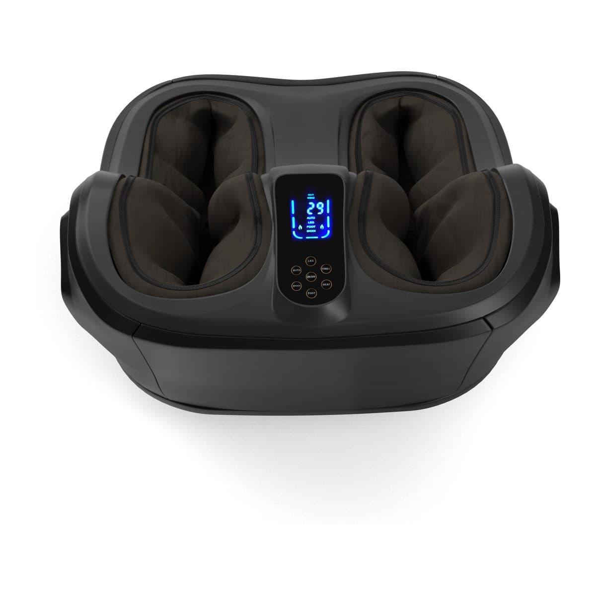 The Aero 361 leg and foot massager from above, showing both leg wells and its control panel