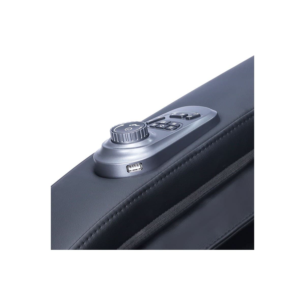 Close-up of the Z372 Plus armrest shortcut keys and USB charging port