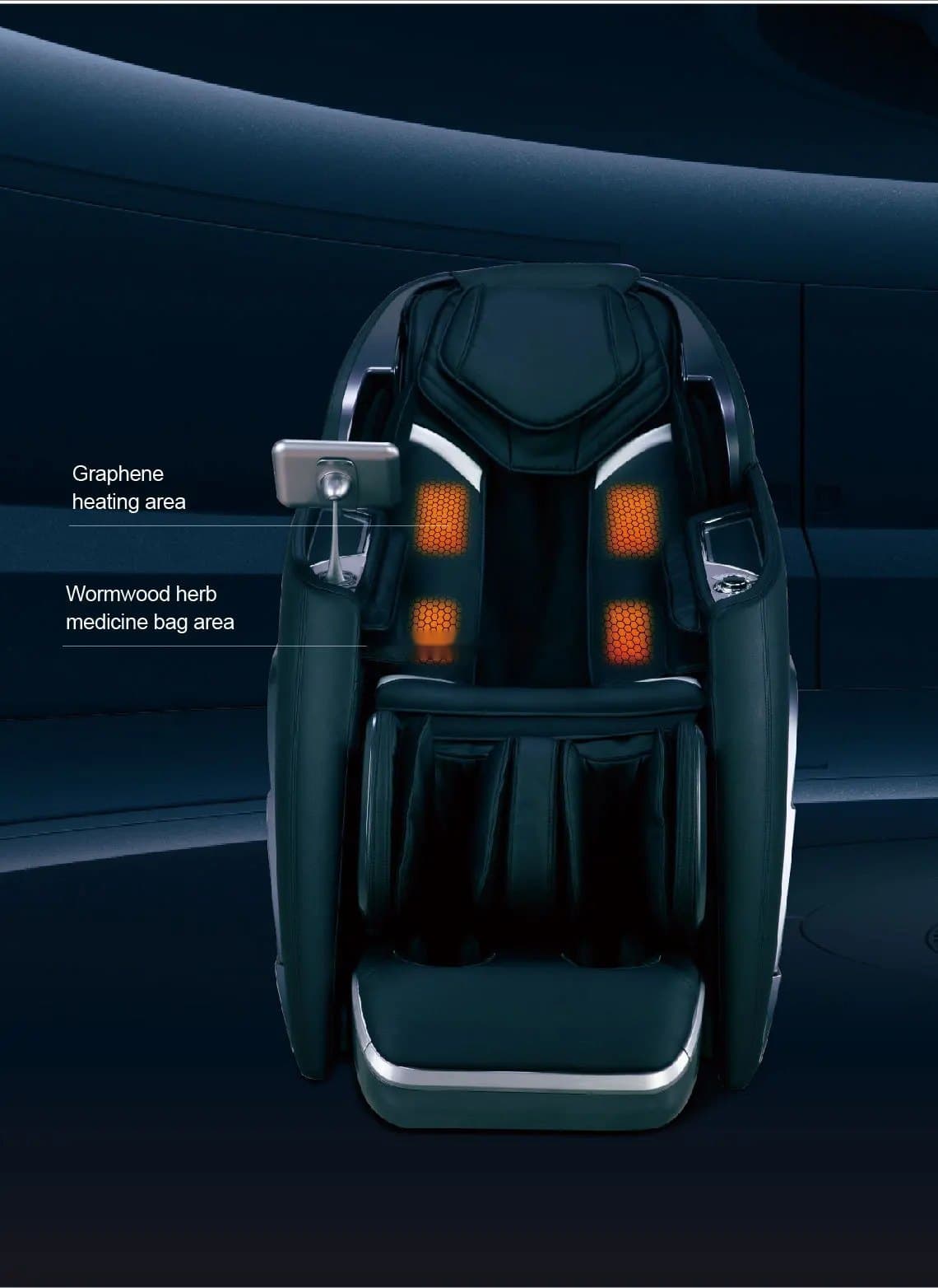 Z710 Pro heating zones: graphene heating across the back and a herbal pouch at the base of the shawl