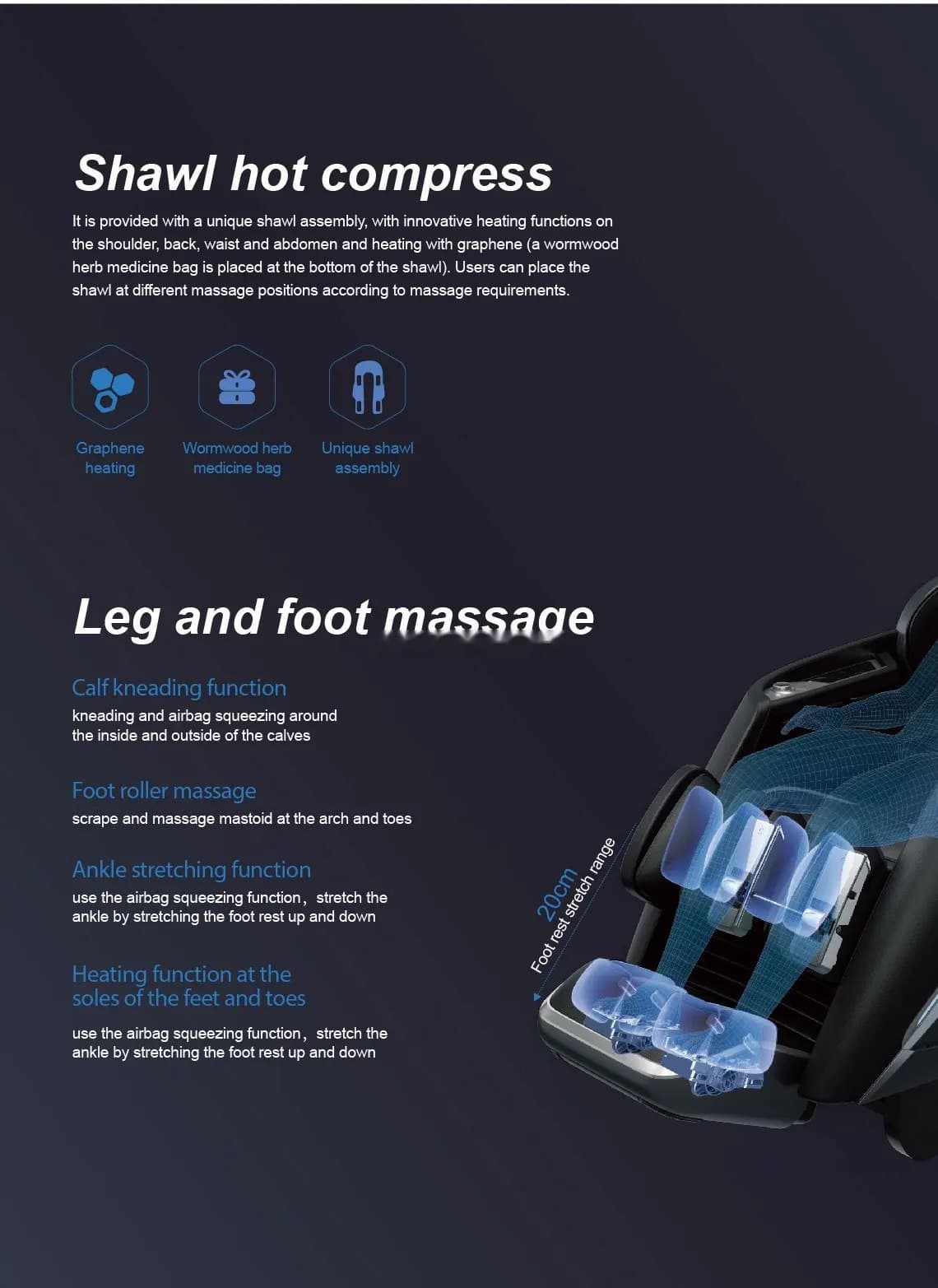 Z710 Pro shawl hot compress, and leg and foot massage: calf kneading, foot rollers, ankle stretch and heated soles