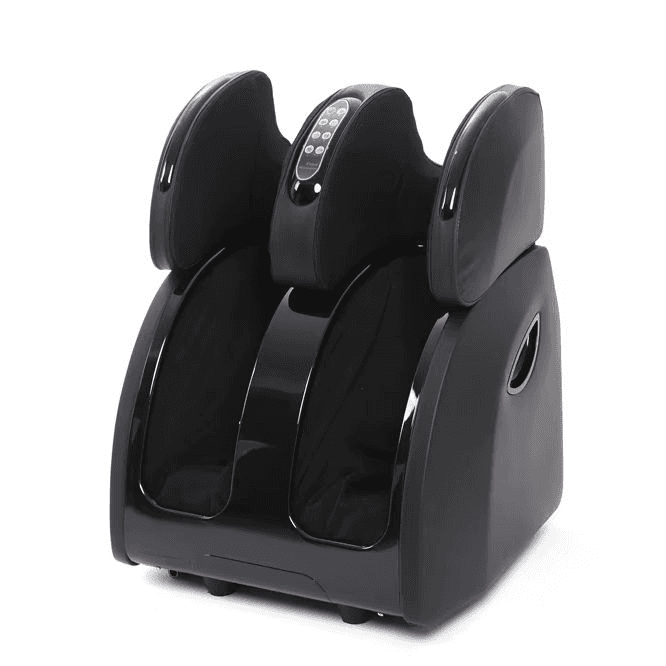 Shiatsu leg and foot massager, three-quarter view with cover closed