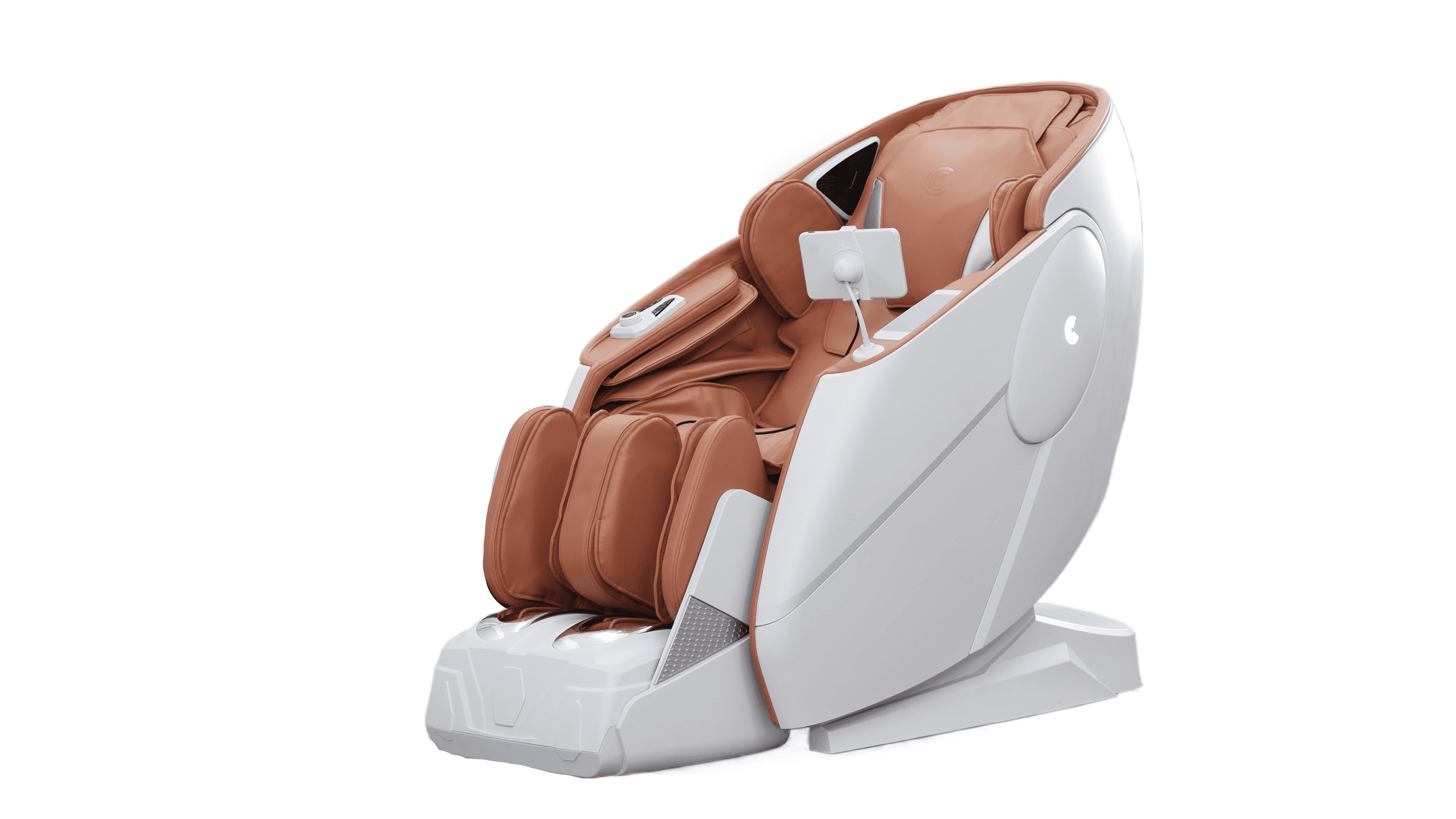 Z91 massage chair, three-quarter view in tan and pearl white